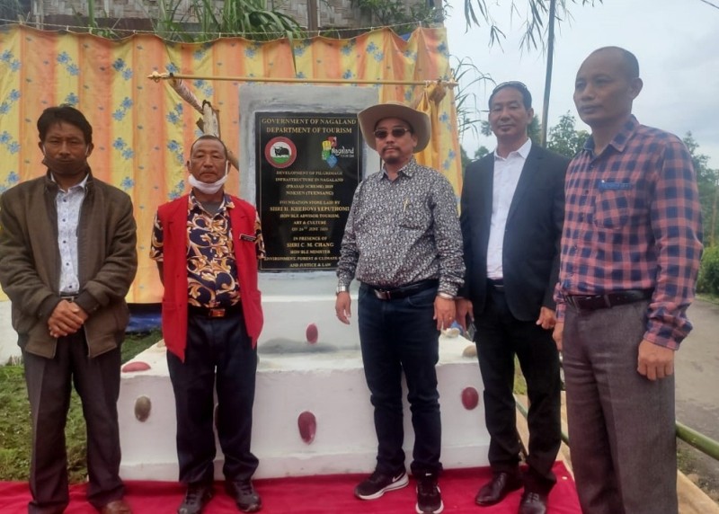 Advisor H Khehovi with others during the laying of foundation stone for the development of pilgrimage infrastructure in Nagaland (Prashad scheme) 2019 at Noksen, Tuensang held on June 26. (DIPR Photo) 